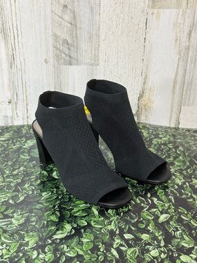 Impo Stretch Black Open-Toe Knit Block Heel Booties
